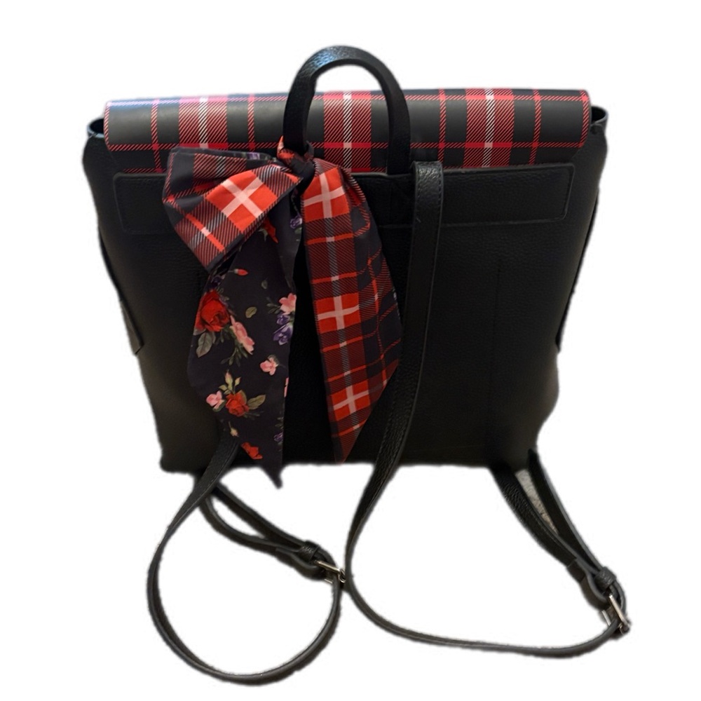 Steve Madden Plaid Flap Black Backpack w/ribbon